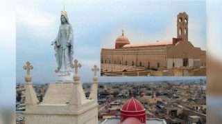 رفع تمثال السيدة العذراء على كنيسة قرقوش التي استخدمها داعش كمستودع للأسلحة